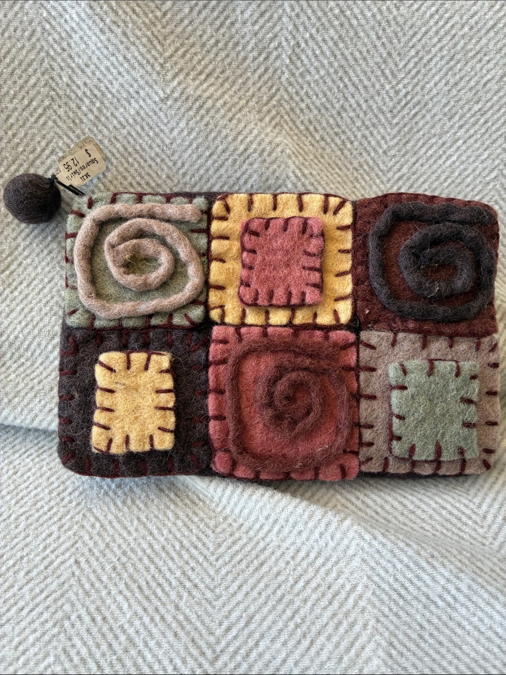 Rising Tide Multicolor Patchwork Wool Wristlet - Brown, Olive, Burgundy, Cream
